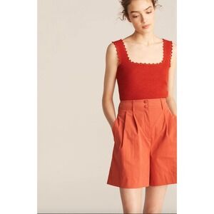 Rebecca Taylor Pomodoro High Rise Pleated Wide Leg Shorts Size 2 Rust Terracotta